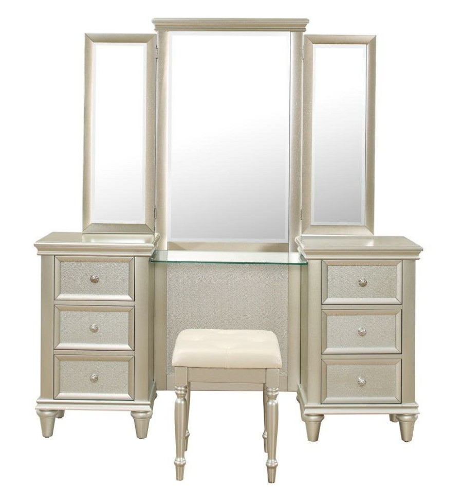 Bedroom Homelegance | Homelegance Celandine Vanity Stool In Pearl/Silver 1928-14