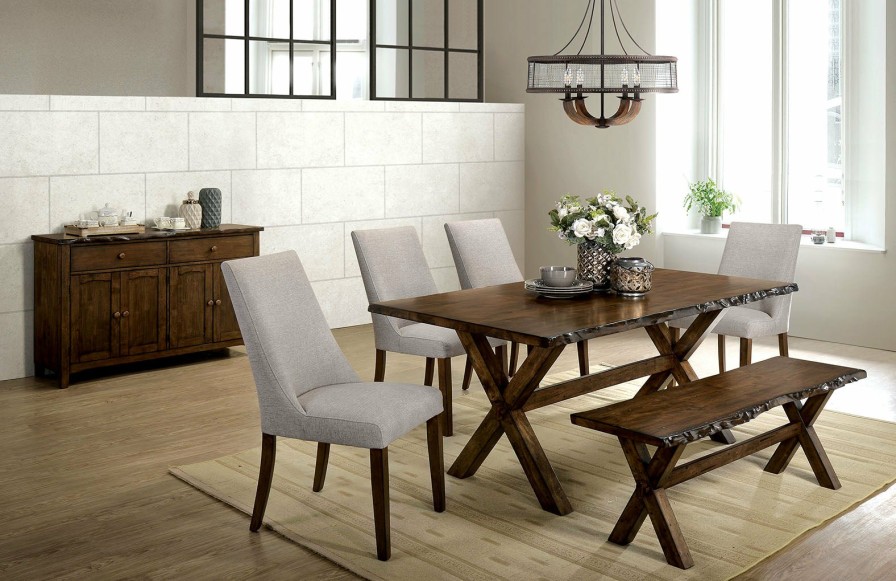 Dining Room FOA East | Woodworth Walnut 6 Pc. Dining Table Set W/ Bench