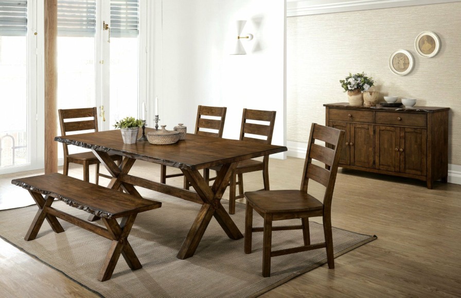 Dining Room FOA East | Woodworth Walnut 6 Pc. Dining Table Set W/ Bench