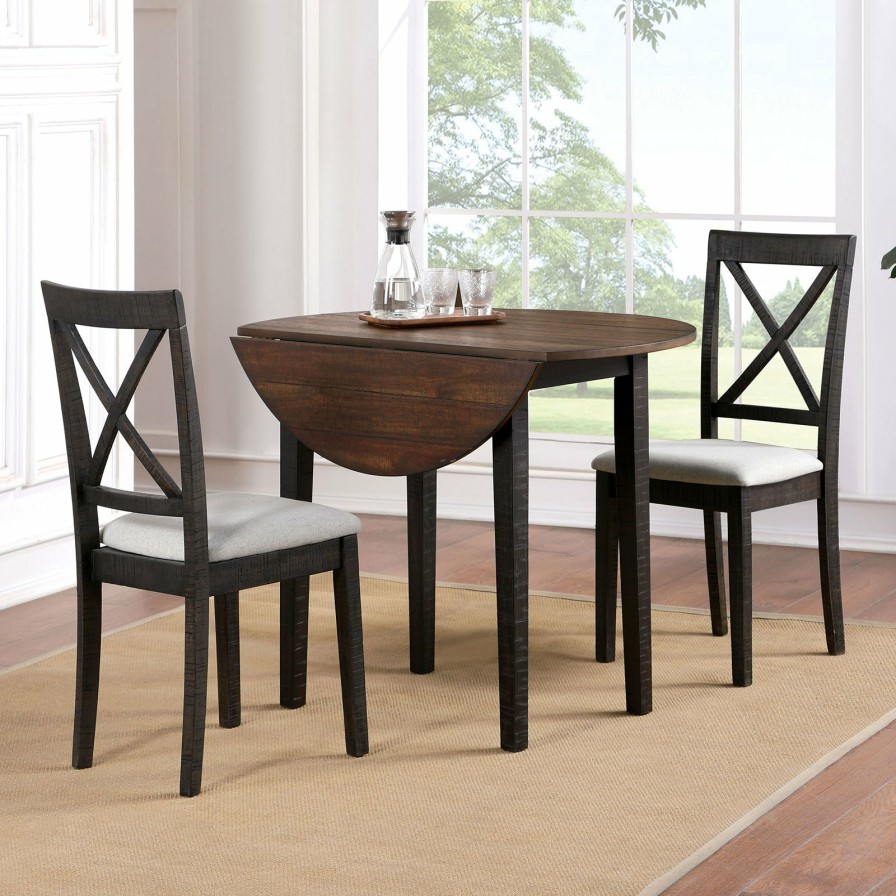 Dining Room FOA East | Veneta 3 Pc. Dining Table Set, Dark Oak/Walnut