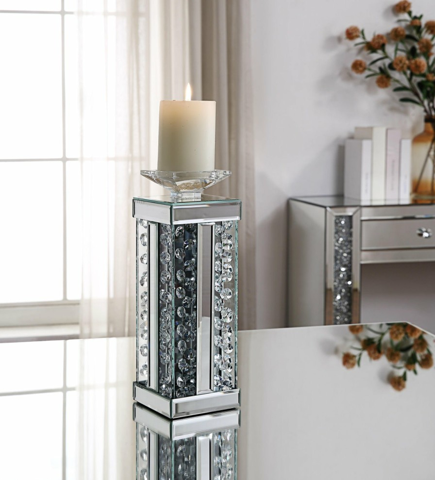 Accessories ACME | Nysa Mirrored & Faux Crystals Accent Candleholder