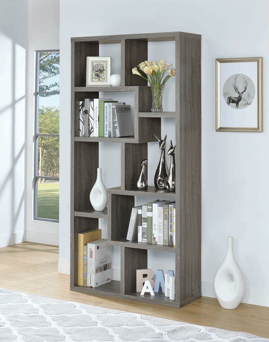 Home Office Coaster Z2 Premium | G800510 Contemporary Weathered Grey Bookcase