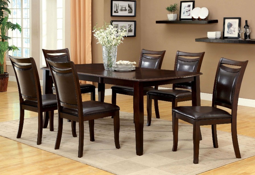 Dining Room FOA East | Woodside Dark Cherry 7 Pc. Dining Table Set (2Ac+4Sc)