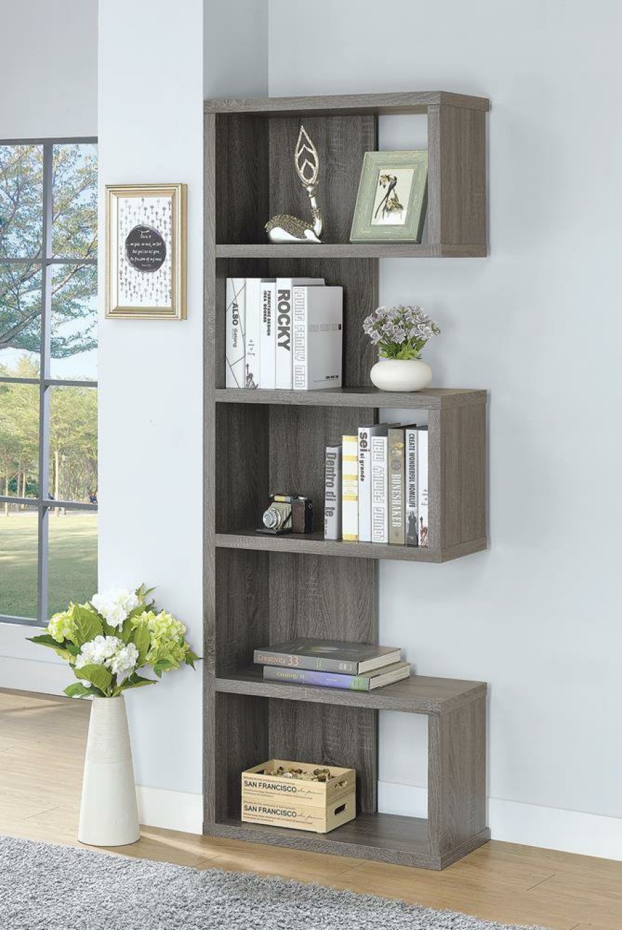 Home Office Coaster Z2 Premium | G800552 Contemporary Weathered Grey Bookcase