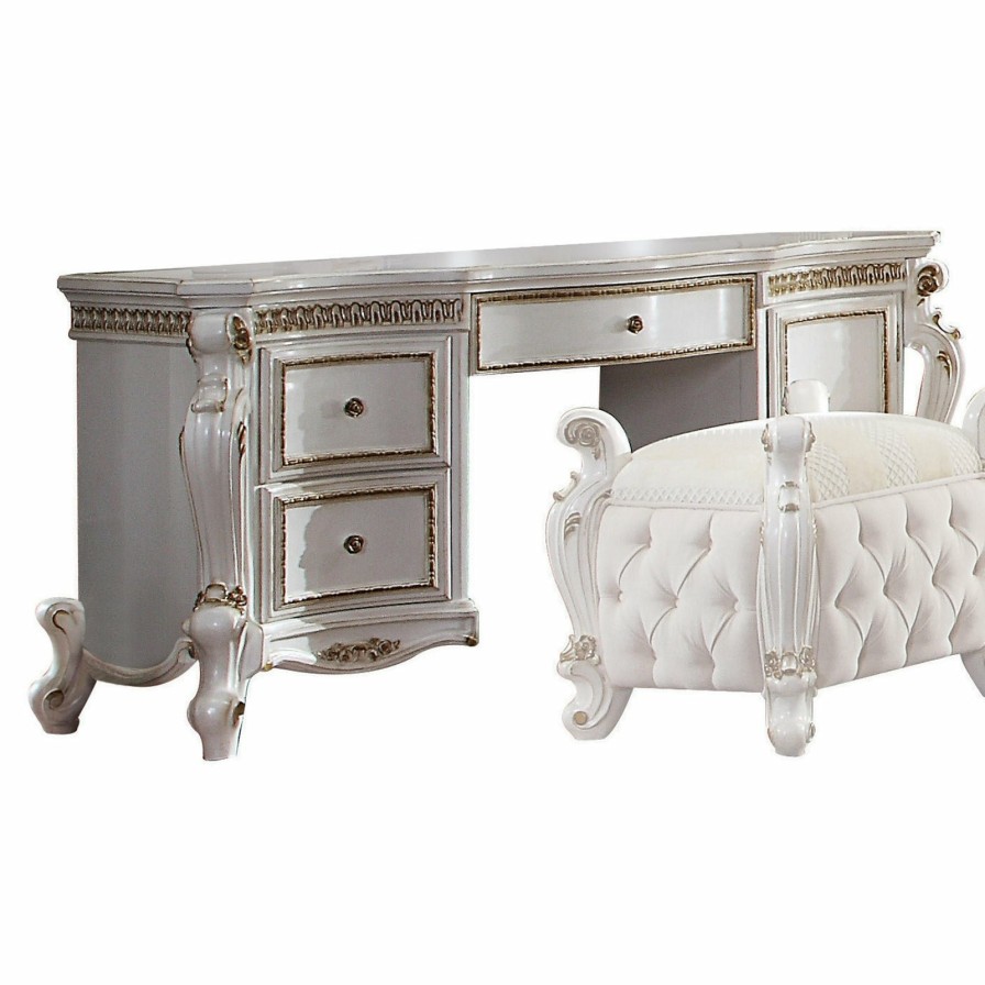 Bedroom ACME | Picardy Antique Pearl Vanity Desk