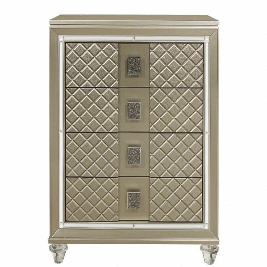 Bedroom Homelegance (Homerica East) | Homelegance Furniture Youth Loudon 4 Drawer Chest In Champagne Metallic B1515-9