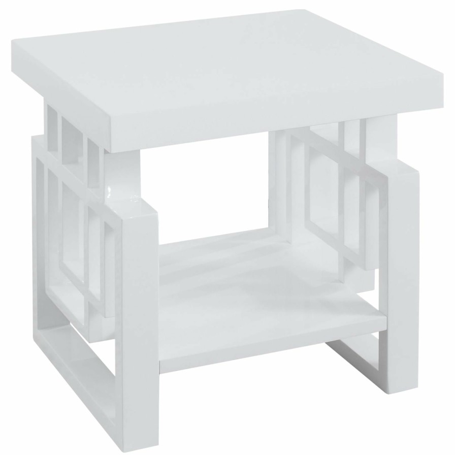 Living Room Coaster Z2 Premium | Transitional Glossy White End Table