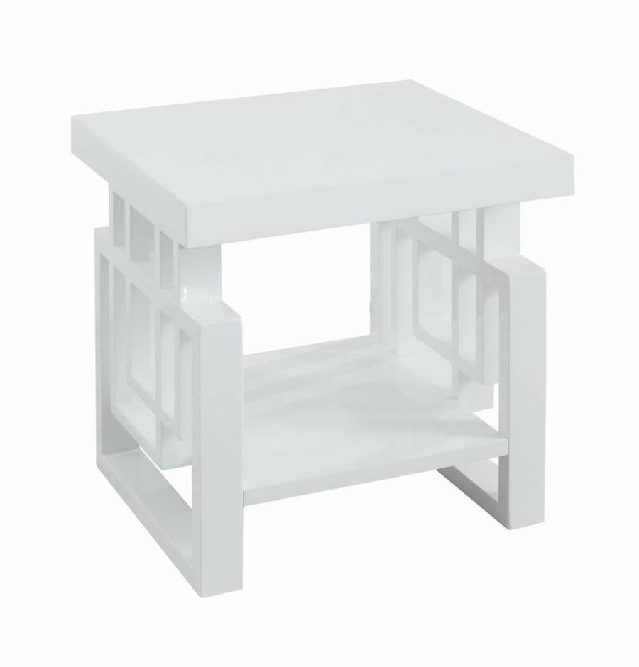 Living Room Coaster Z2 Premium | Transitional Glossy White End Table