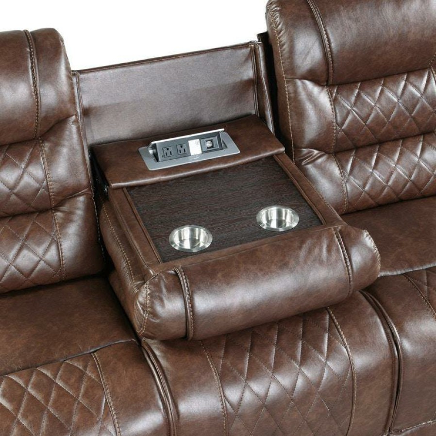 Living Room Homelegance (Homerica East) | Homelegance Furniture Putnam Power Double Reclining Sofa With Drop-Down In Brown 9405Br-3Pw