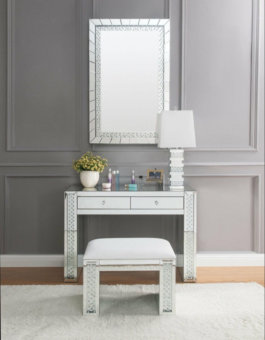 Bedroom ACME | Nysa Mirrored & Faux Crystals Vanity Desk