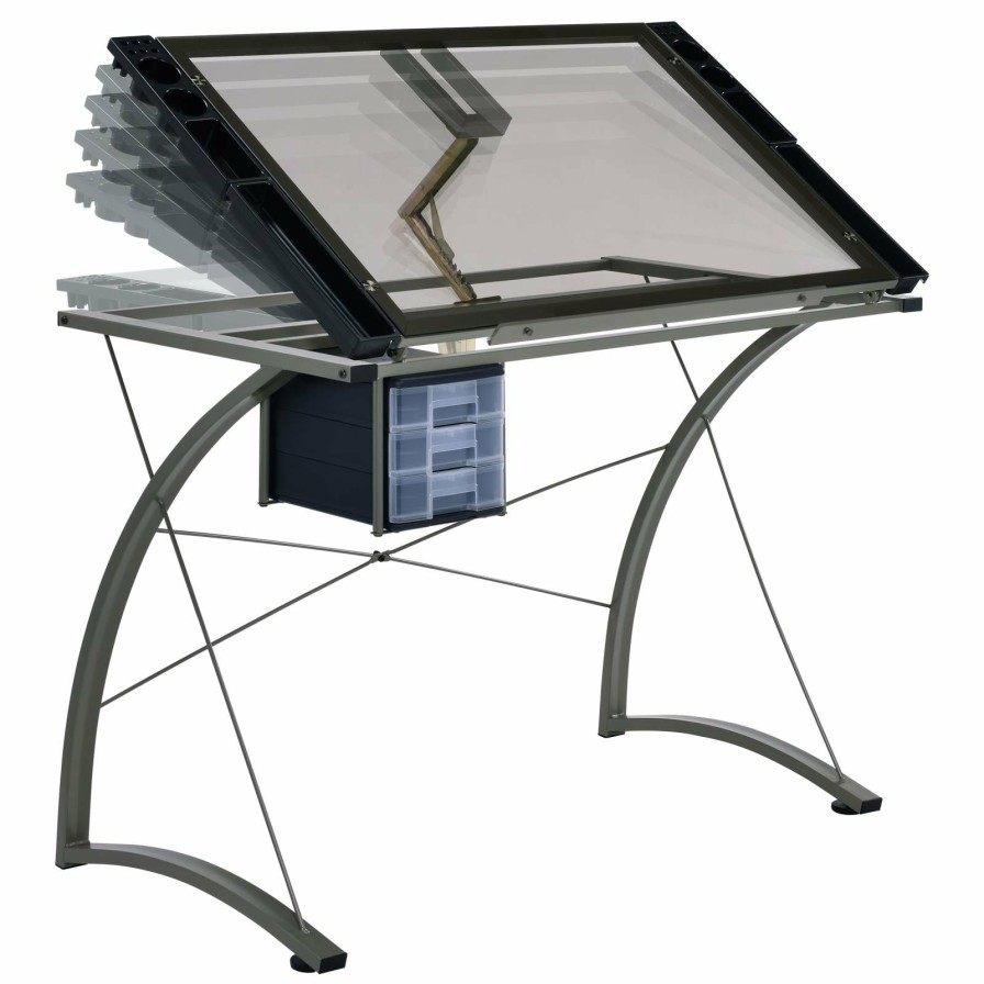 Home Office Coaster Z2 Premium | G800986 Contemporary Glass Top Drafting Desk