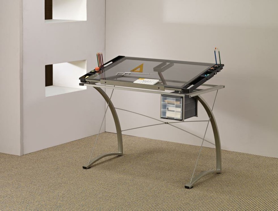 Home Office Coaster Z2 Premium | G800986 Contemporary Glass Top Drafting Desk