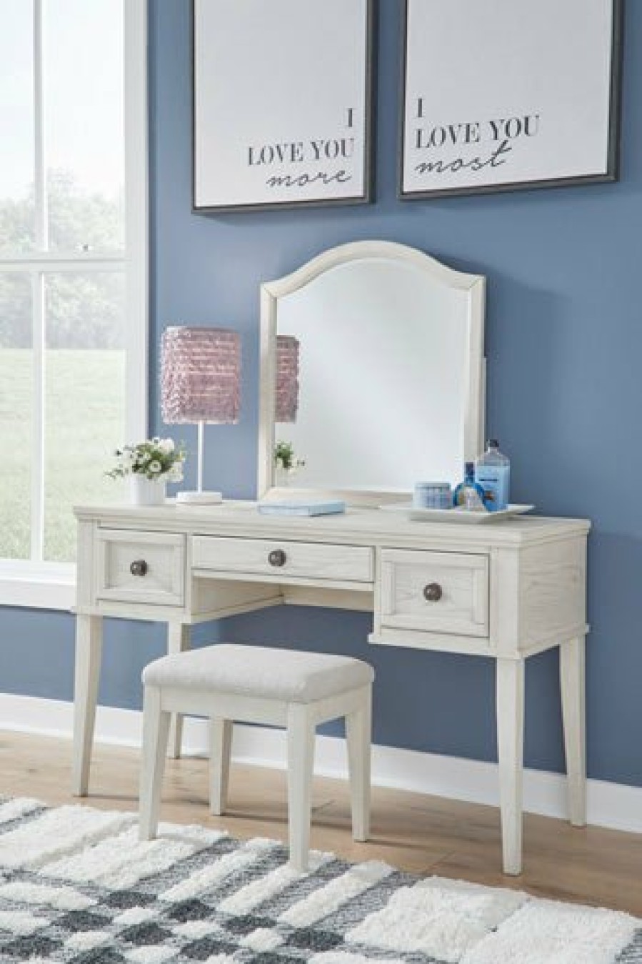 Bedroom Ashley Furniture | Robbinsdale Mirrored Vanity With Bench