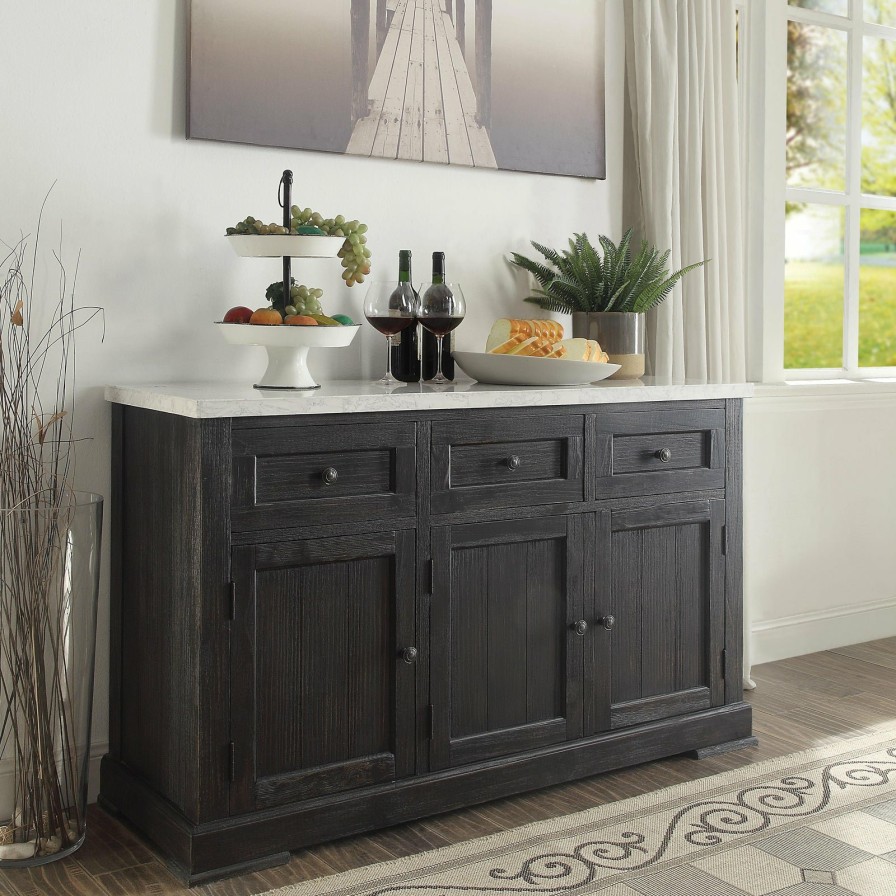 Dining Room ACME East | Nolan White Marble & Salvage Dark Oak Server