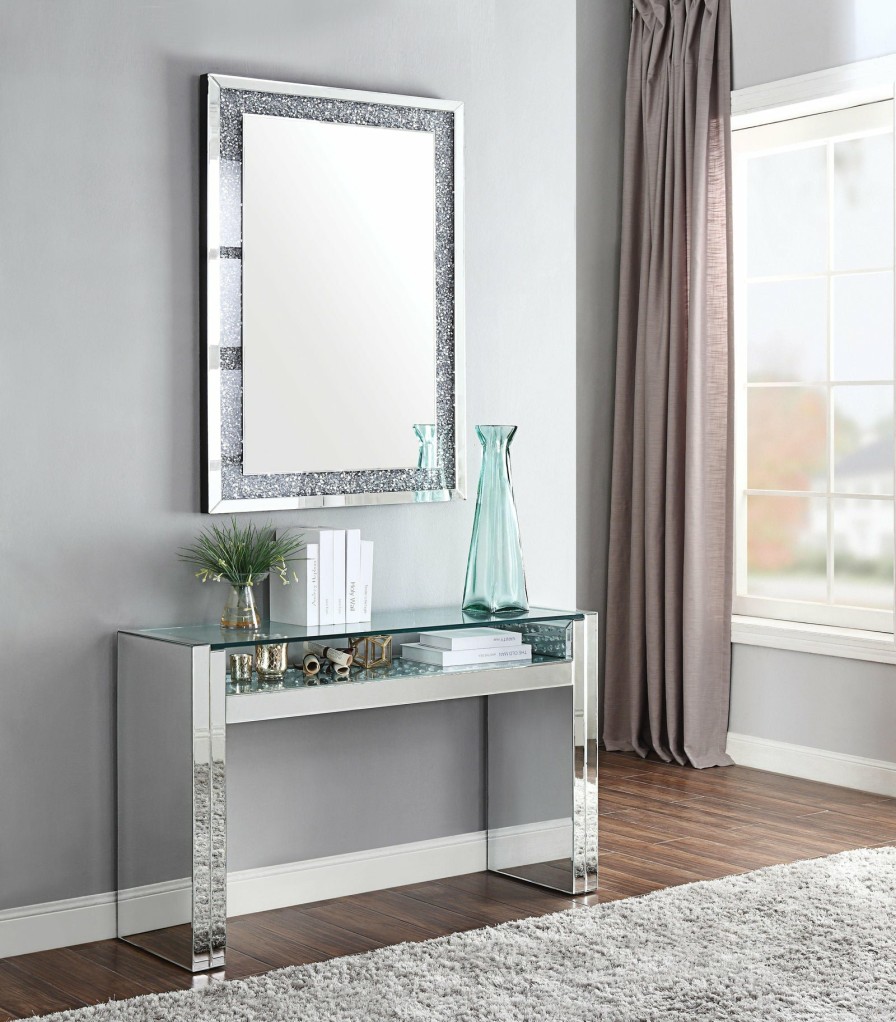 Living Room ACME | Nysa Mirrored & Faux Crystals Sofa Table