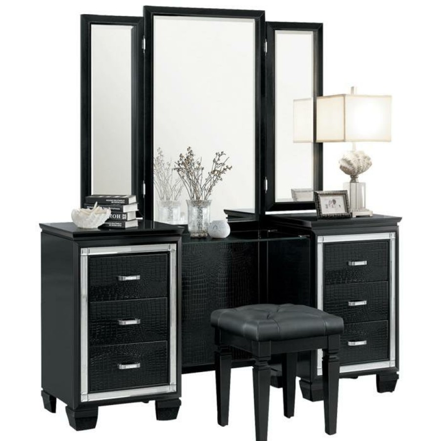 Bedroom Homelegance (Homerica East) | Homelegance Allura Vanity Dresser With Mirror In Black 1916Bk-15*