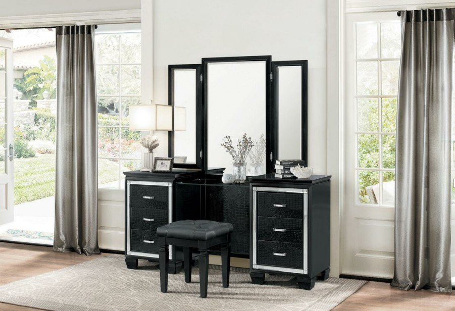 Bedroom Homelegance (Homerica East) | Homelegance Allura Vanity Dresser With Mirror In Black 1916Bk-15*