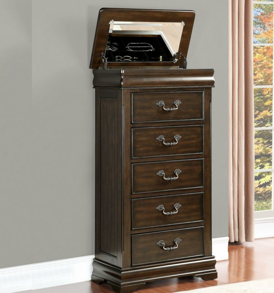 Bedroom Homelegance (Homerica East) | Homelegance Mont Belvieu Lift-Top Lingerie Chest In Dark Cherry 1869-12