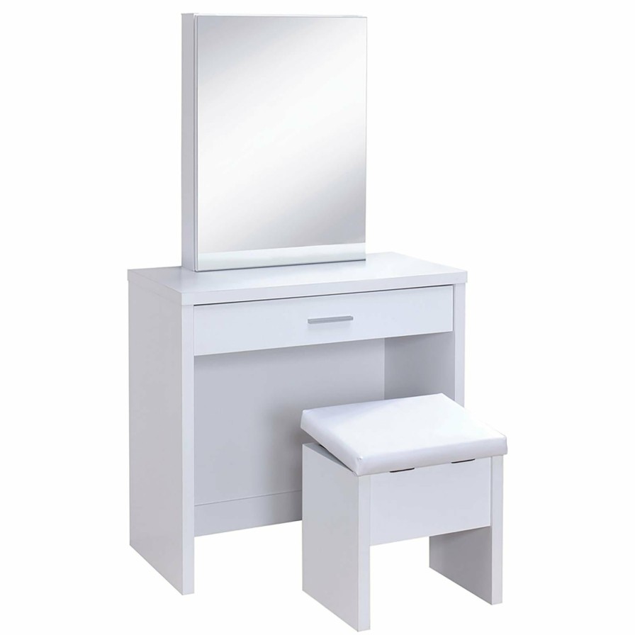 Bedroom Coaster Z2 Premium | G300290 Contemporary White Vanity And Upholstered Stool Set