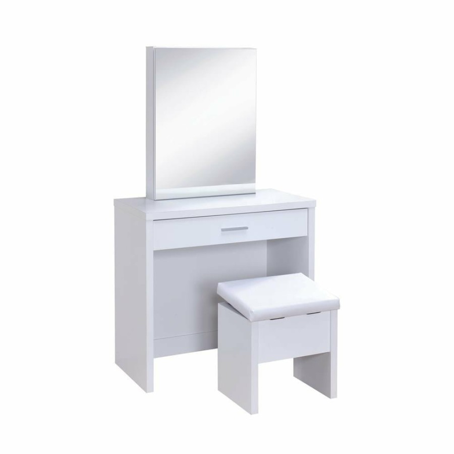 Bedroom Coaster Z2 Premium | G300290 Contemporary White Vanity And Upholstered Stool Set