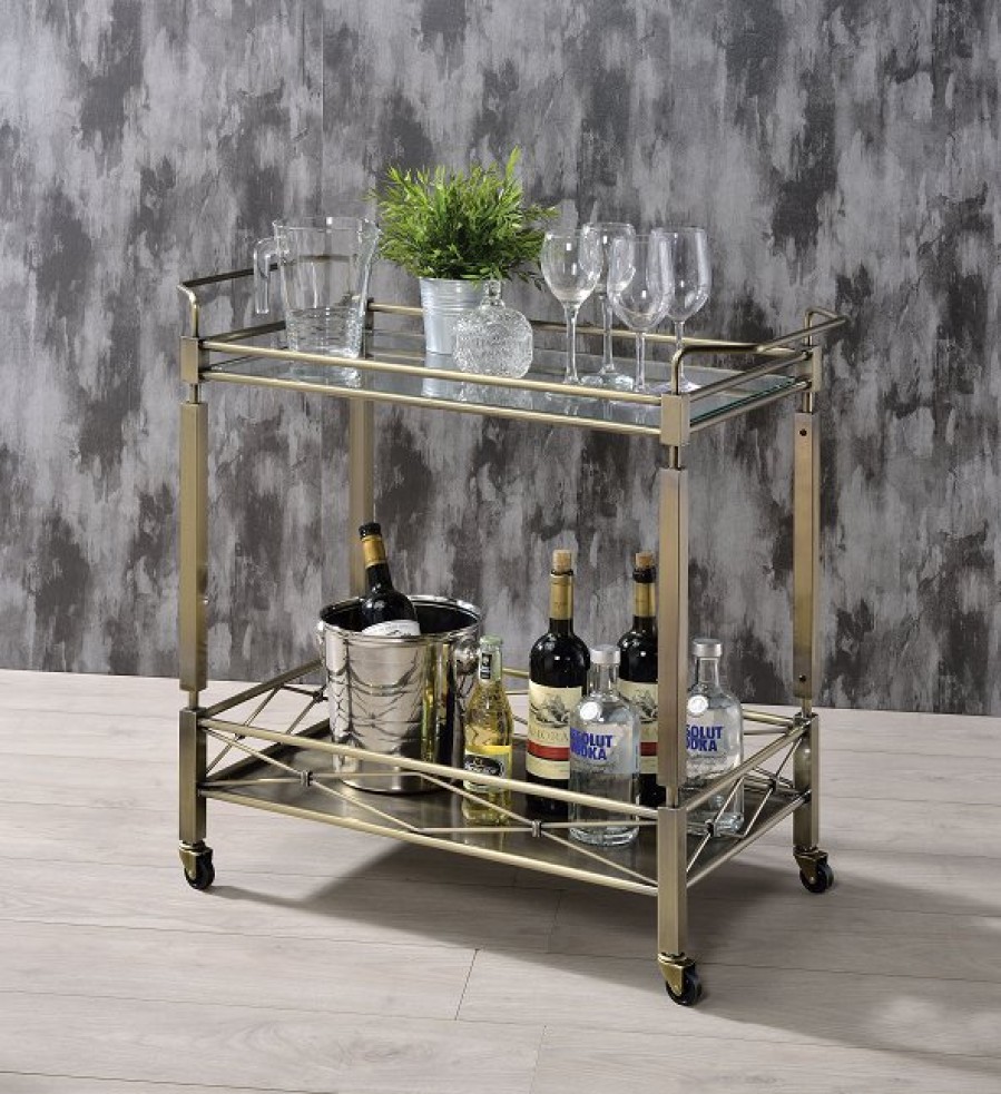 Dining Room ACME East | Matiesen Antique Gold & Clear Glass Serving Cart