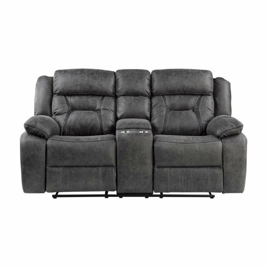 Living Room Homelegance (Homerica East) | Homelegance Furniture Madrona Hill Double Reclining Loveseat In Gray 9989Gy-2