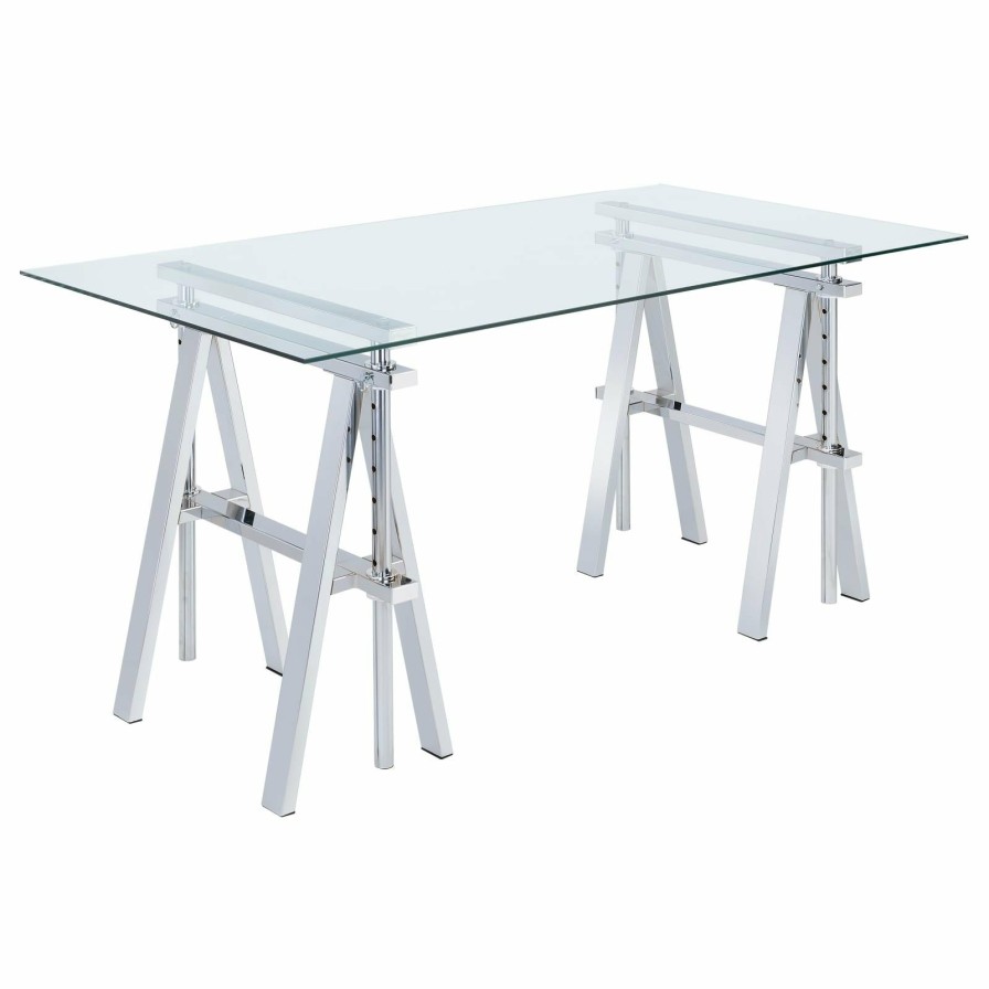 Home Office Coaster Z2 Premium | G800900 Casual Silver Glass Top Adjustable Writing Desk