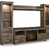 Entertainment Ashley Furniture | Trinell 4-Piece Entertainment Center With Electric Fireplace