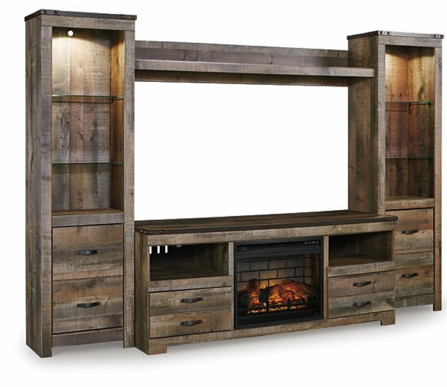 Entertainment Ashley Furniture | Trinell 4-Piece Entertainment Center With Electric Fireplace