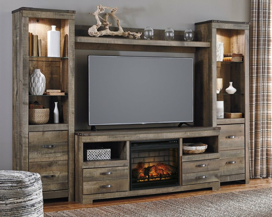 Entertainment Ashley Furniture | Trinell 4-Piece Entertainment Center With Electric Fireplace