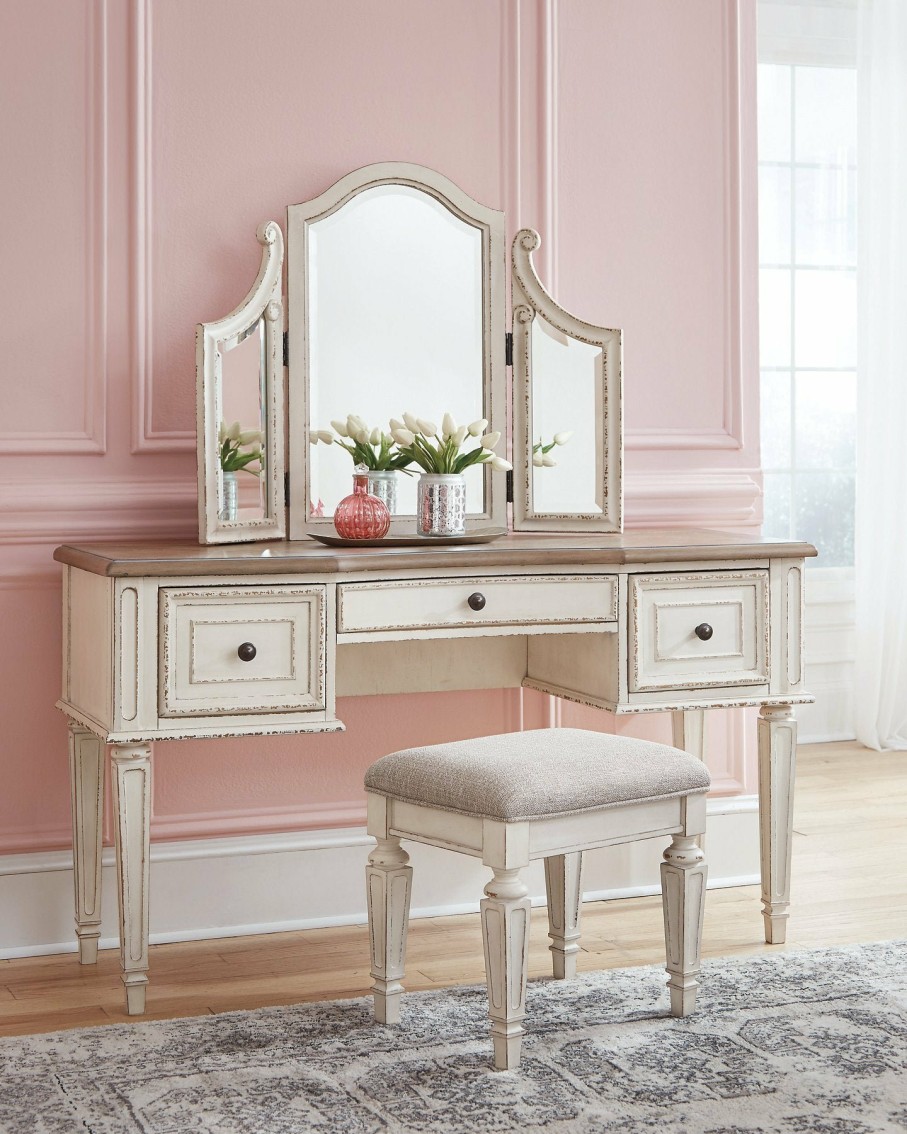 Bedroom Ashley Furniture | Realyn Vanity And Mirror With Stool