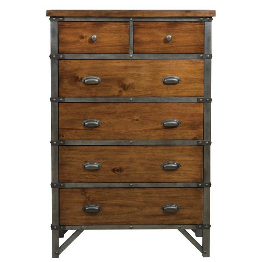 Bedroom Homelegance (Homerica East) | Homelegance Holverson Chest In Rustic Brown & Gunmetal 1715-9