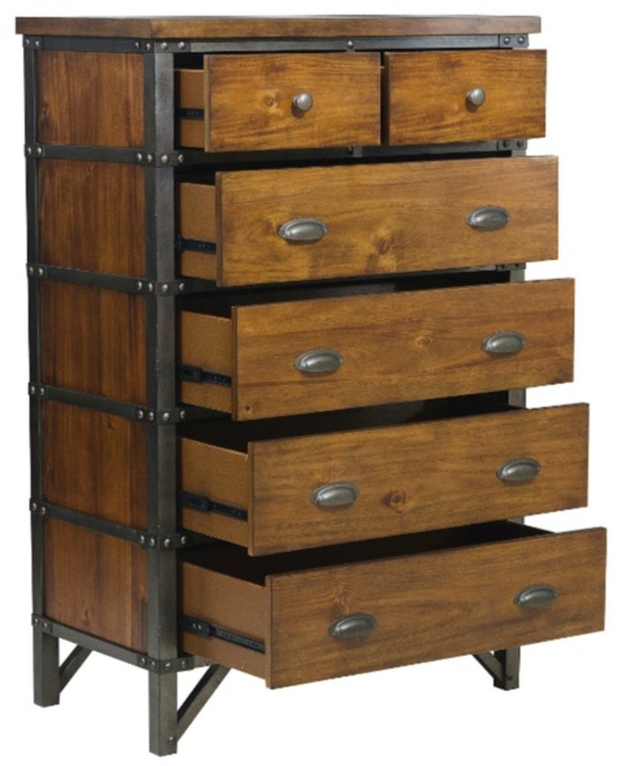 Bedroom Homelegance (Homerica East) | Homelegance Holverson Chest In Rustic Brown & Gunmetal 1715-9