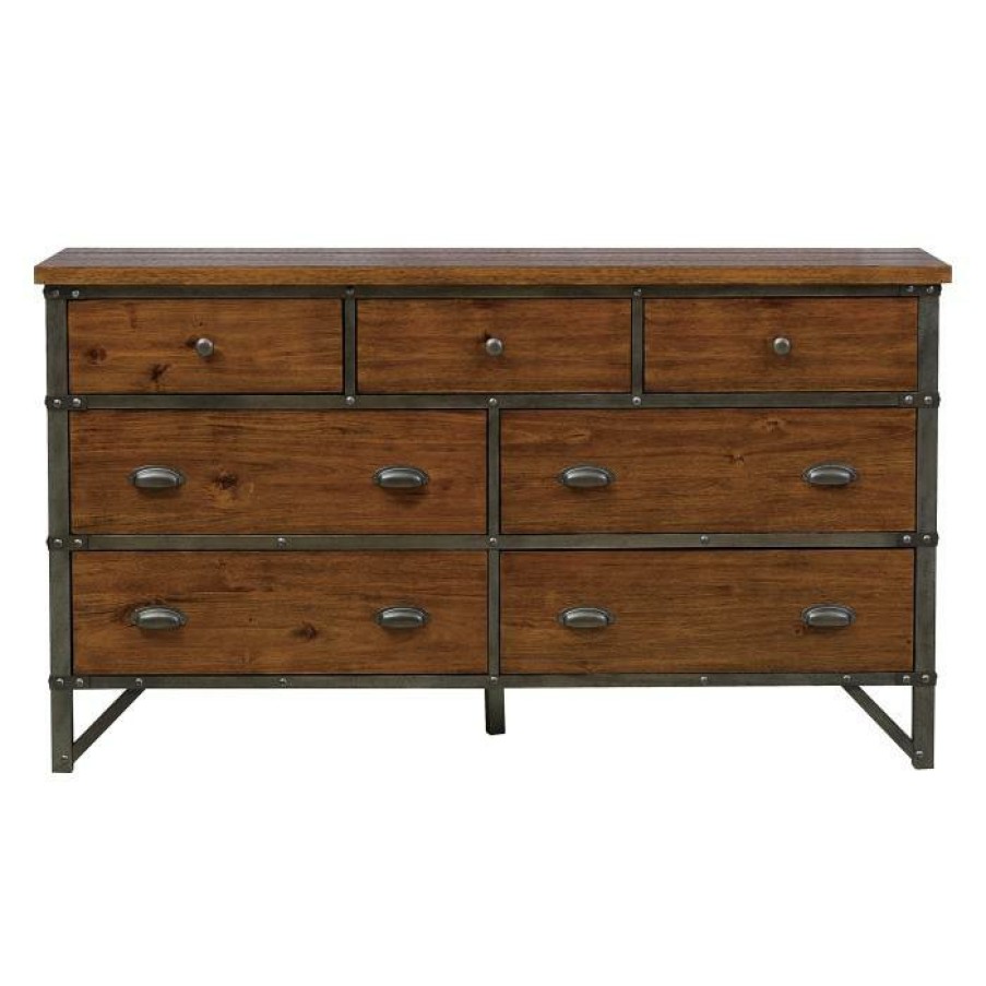 Bedroom Homelegance (Homerica East) | Homelegance Holverson Dresser In Rustic Brown & Gunmetal 1715-5