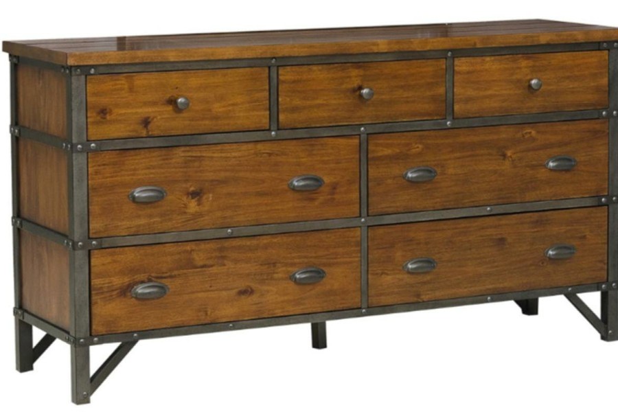 Bedroom Homelegance (Homerica East) | Homelegance Holverson Dresser In Rustic Brown & Gunmetal 1715-5