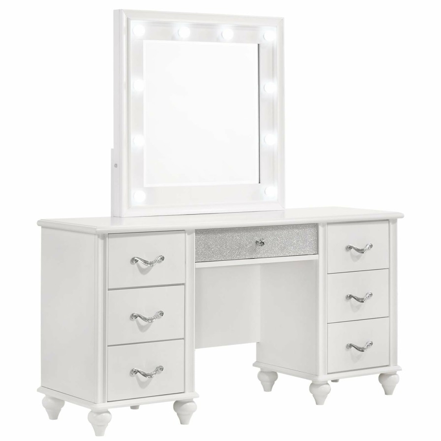 Bedroom Coaster Z2 Premium | Barzini 7 Drawer Vanity Desk With Lighted Mirror White