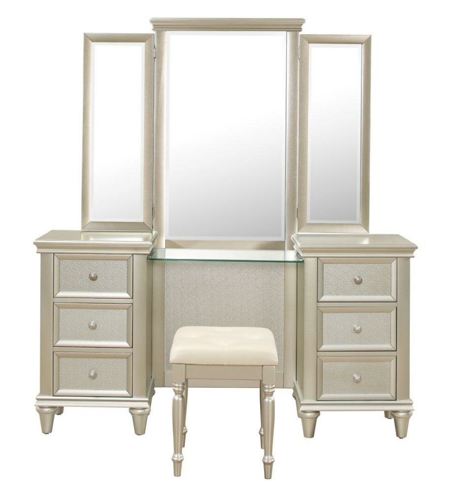 Bedroom Homelegance (Homerica East) | Homelegance Celandine Vanity Stool In Pearl/Silver 1928-14