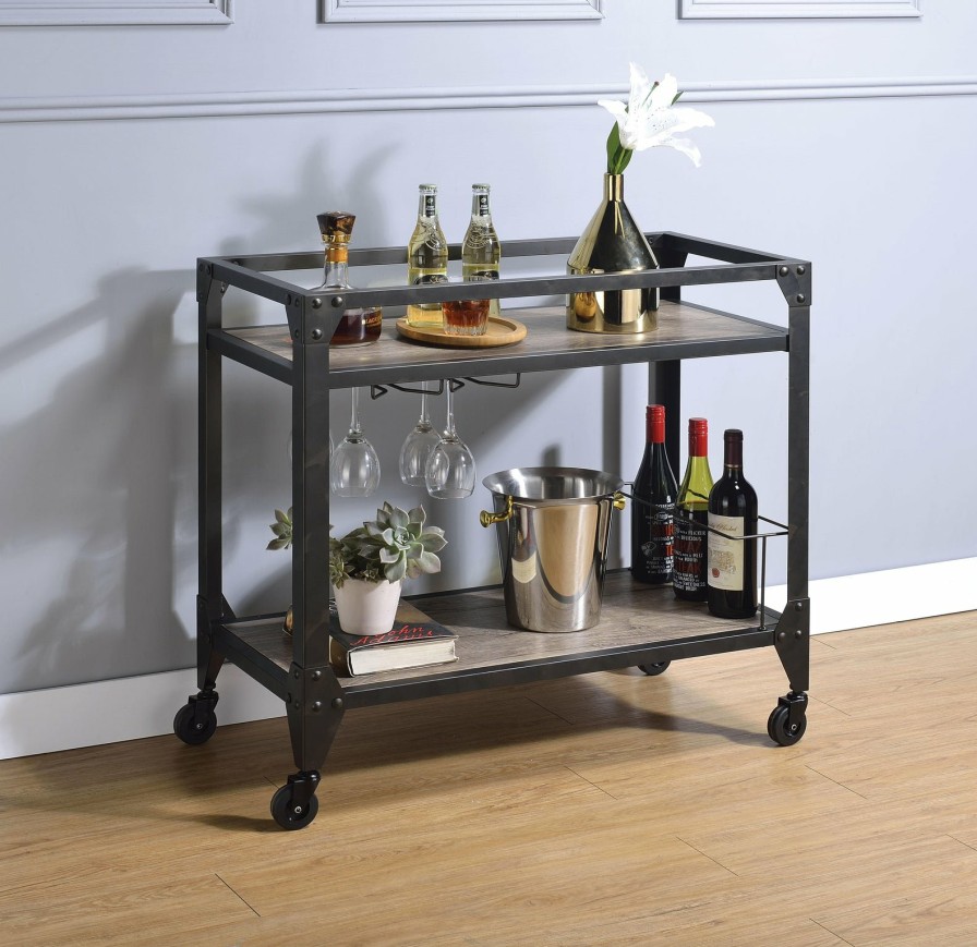 Dining Room ACME | Jorgensen Rustic Oak & Charcoal Serving Cart