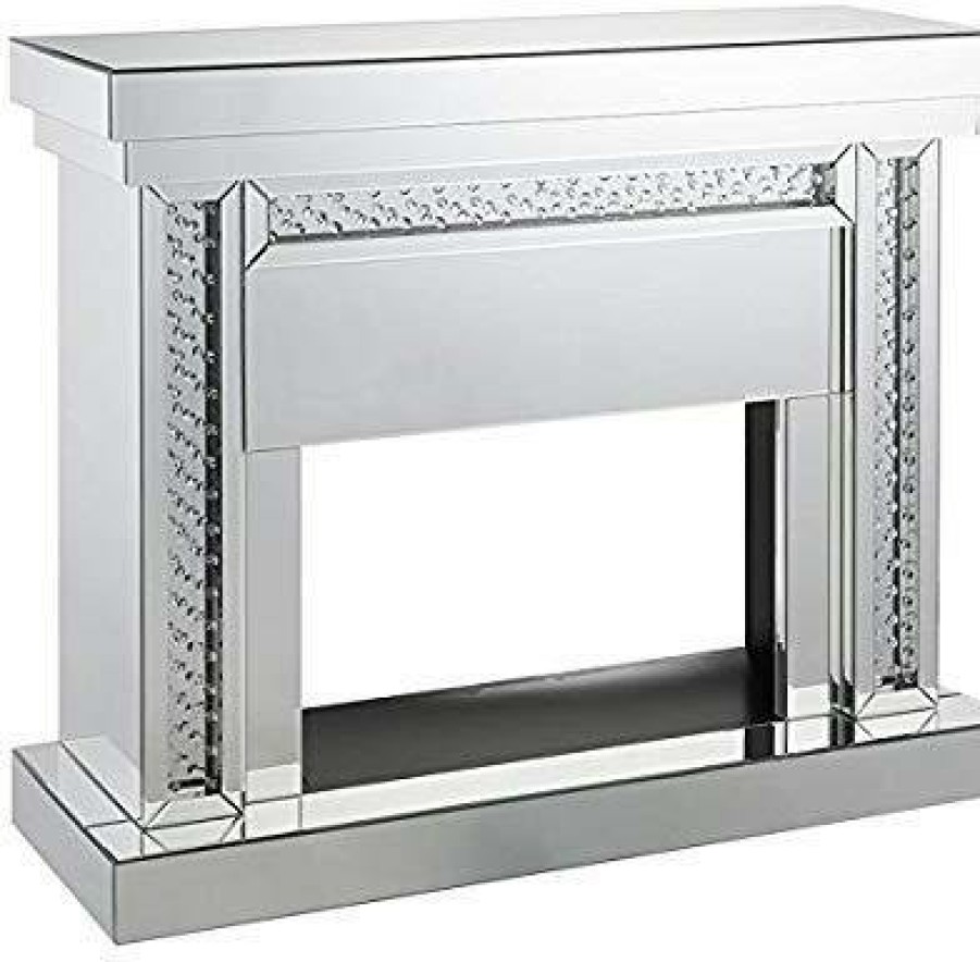 Entertainment ACME | Acme Furniture Nysa Fireplace In Mirrored & Faux Crystals 90272