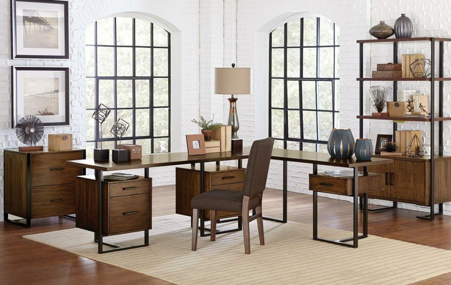 Home Office Homelegance (Homerica East) | Homelegance Sedley Return Desk With One Cabinet, Reversible In Walnut 5415Rf-16*