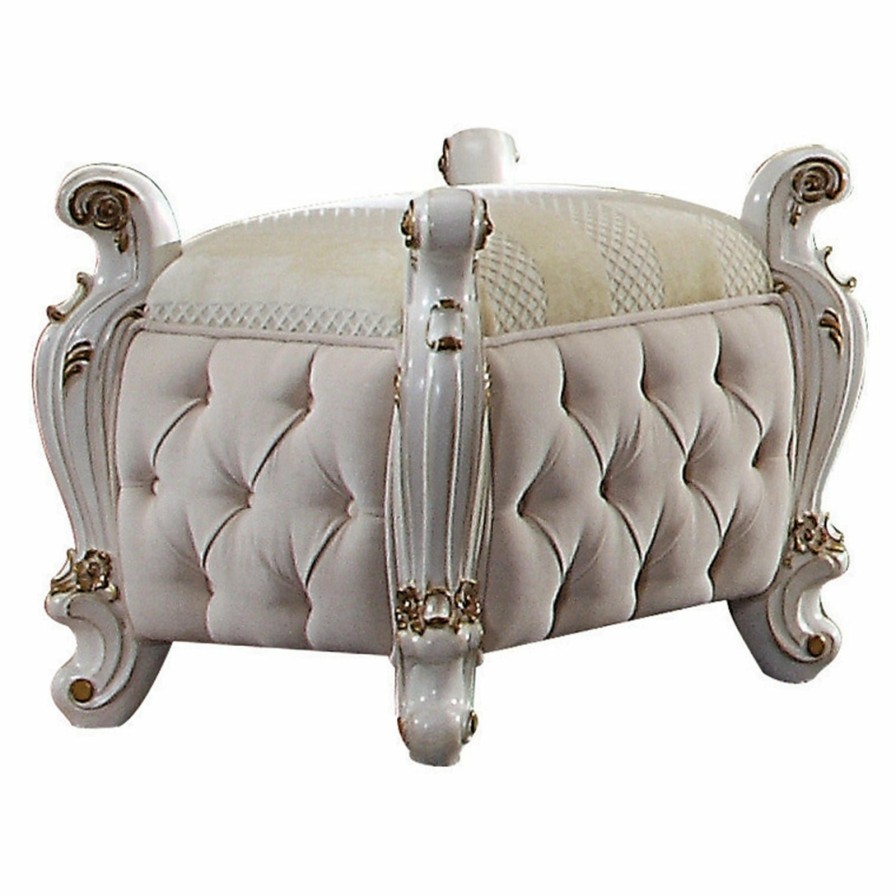 Bedroom ACME | Picardy Fabric & Antique Pearl Vanity Stool