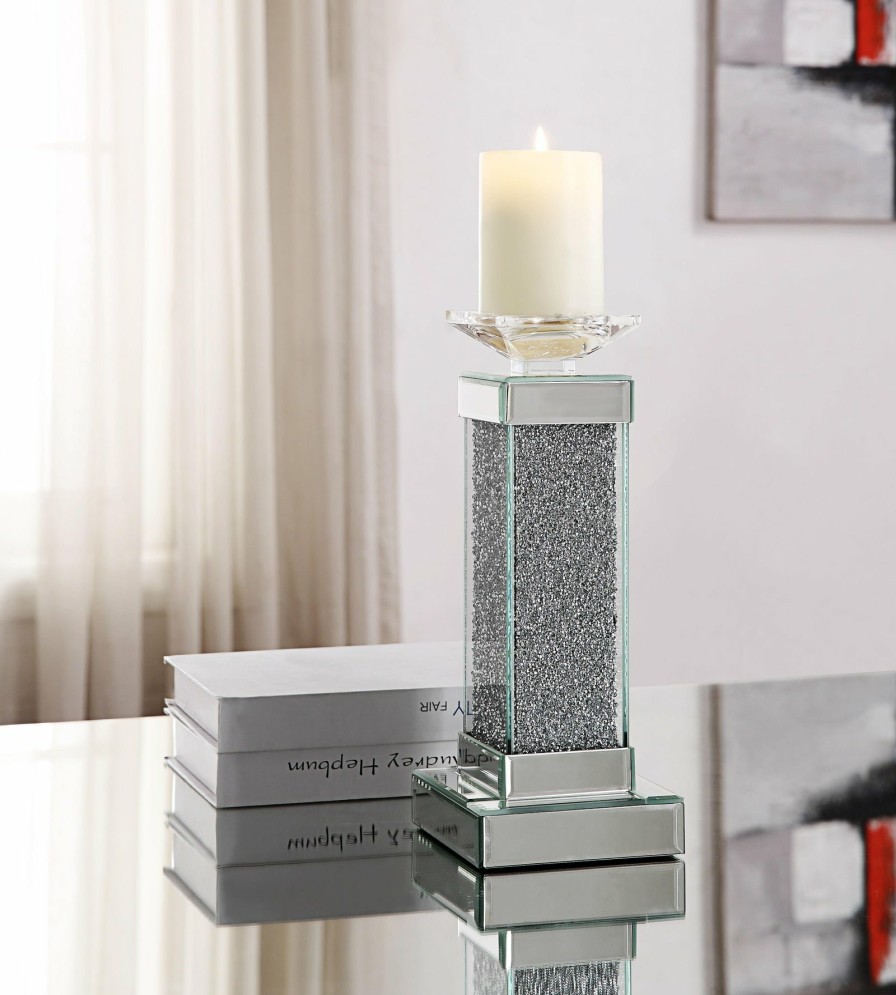 Accessories ACME | Rekha Mirrored & Faux Crystals Accent Candleholder