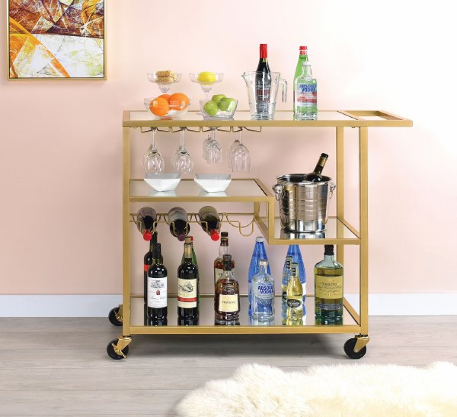 Dining Room ACME | Adamsen Champagne & Mirror Serving Cart