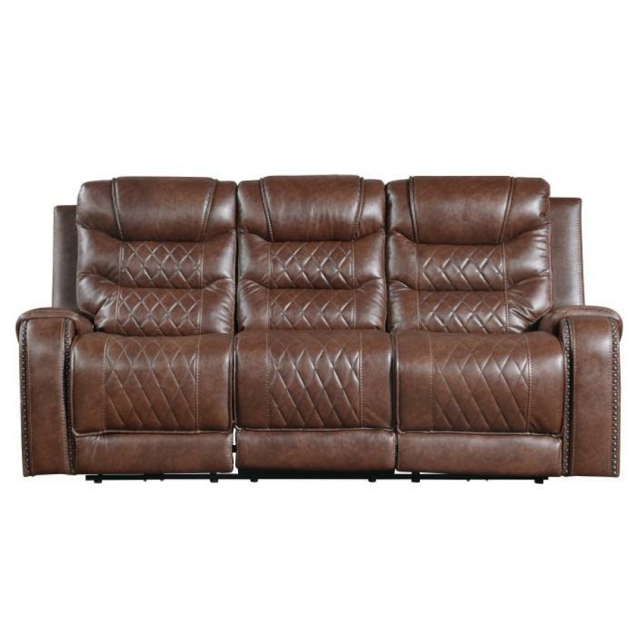 Living Room Homelegance (Homerica East) | Homelegance Furniture Putnam Double Reclining Sofa With Drop-Down In Brown 9405Br-3