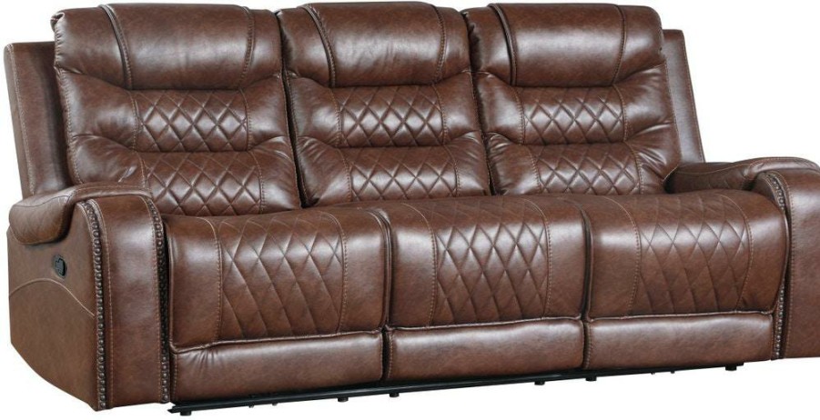 Living Room Homelegance (Homerica East) | Homelegance Furniture Putnam Double Reclining Sofa With Drop-Down In Brown 9405Br-3