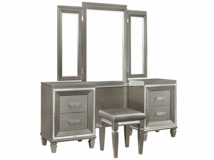 Bedroom Homelegance (Homerica East) | Homelegance Tamsin 3Pcs Vanity Dresser With Mirror In Silver Grey Metallic 1616-15