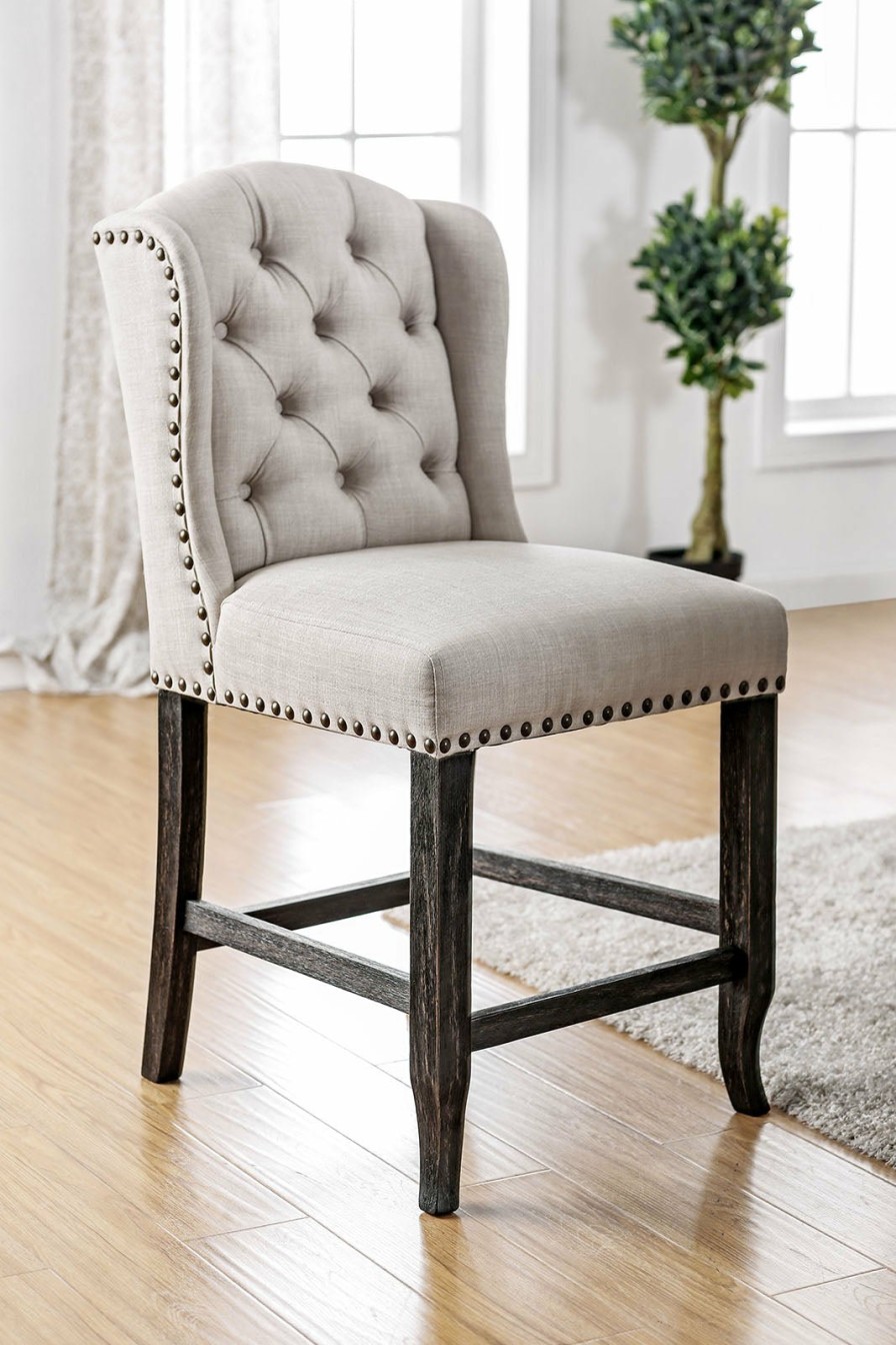 Dining Room FOA East | Sania Iii Antique Black, Ivory Counter Ht. Wingback Chair (2/Ctn)