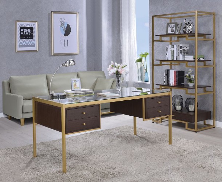 Home Office ACME East | Yumia Gold & Clear Glass Desk