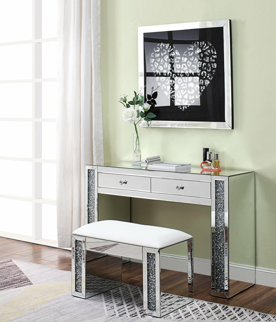 Bedroom ACME | Noralie Mirrored & Faux Diamonds Vanity Desk