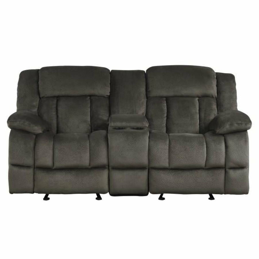 Living Room Homelegance (Homerica East) | Homelegance Furniture Laurelton Double Glider Reclining Loveseat W/ Center Console In Chocolate 9636-2